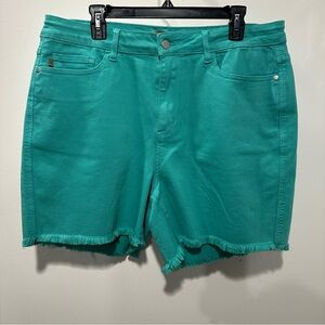 Judy Blue Teal Frayed Hem Mid-Rise Shorts 3XL - Like New Style #JB150281C